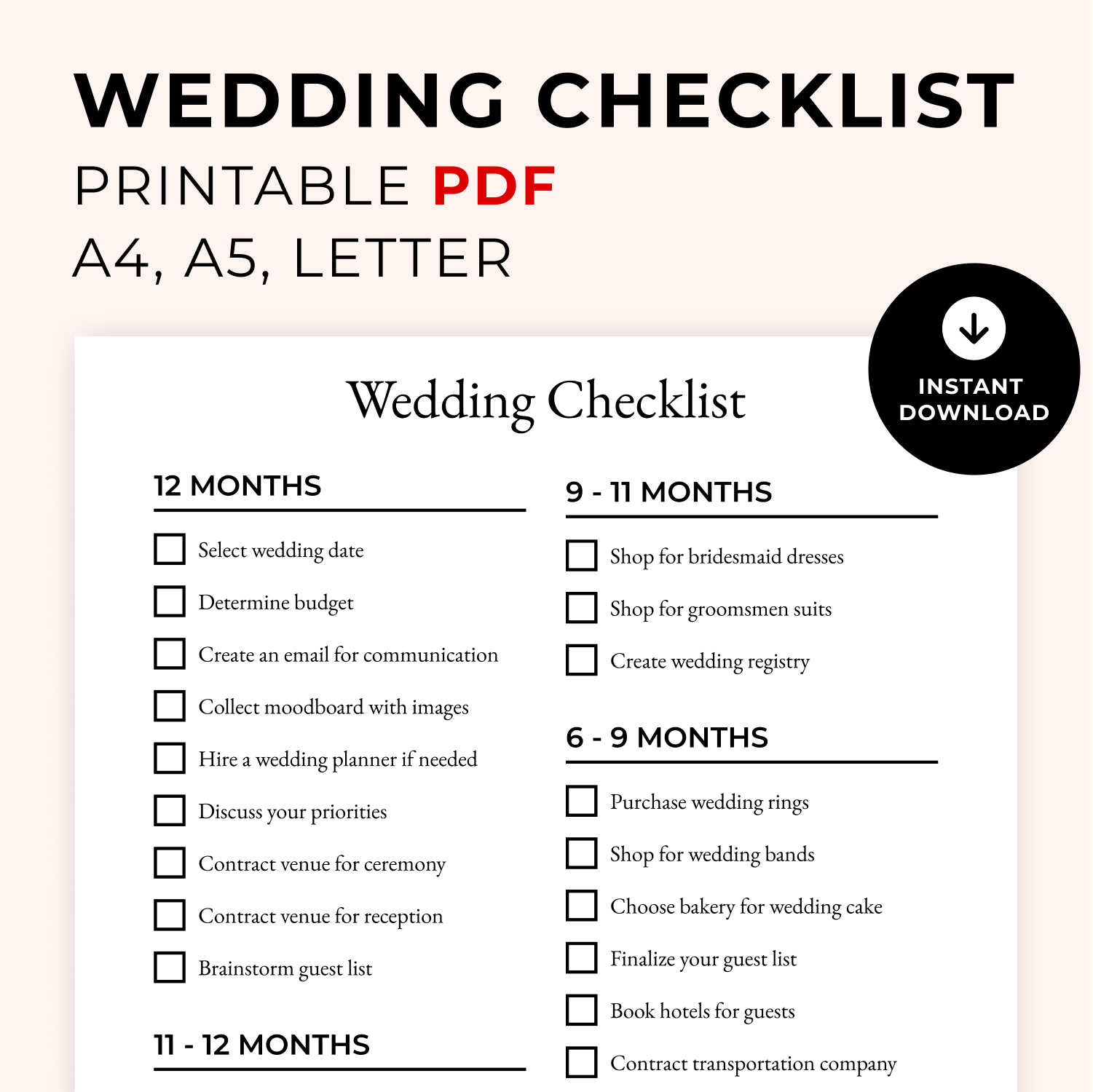 sample wedding checklist template