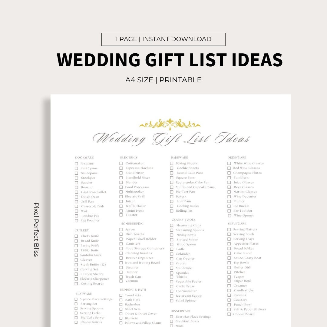 sample Wedding Gift List Template