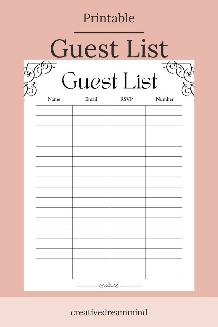 sample Bridal Shower Guest List Template