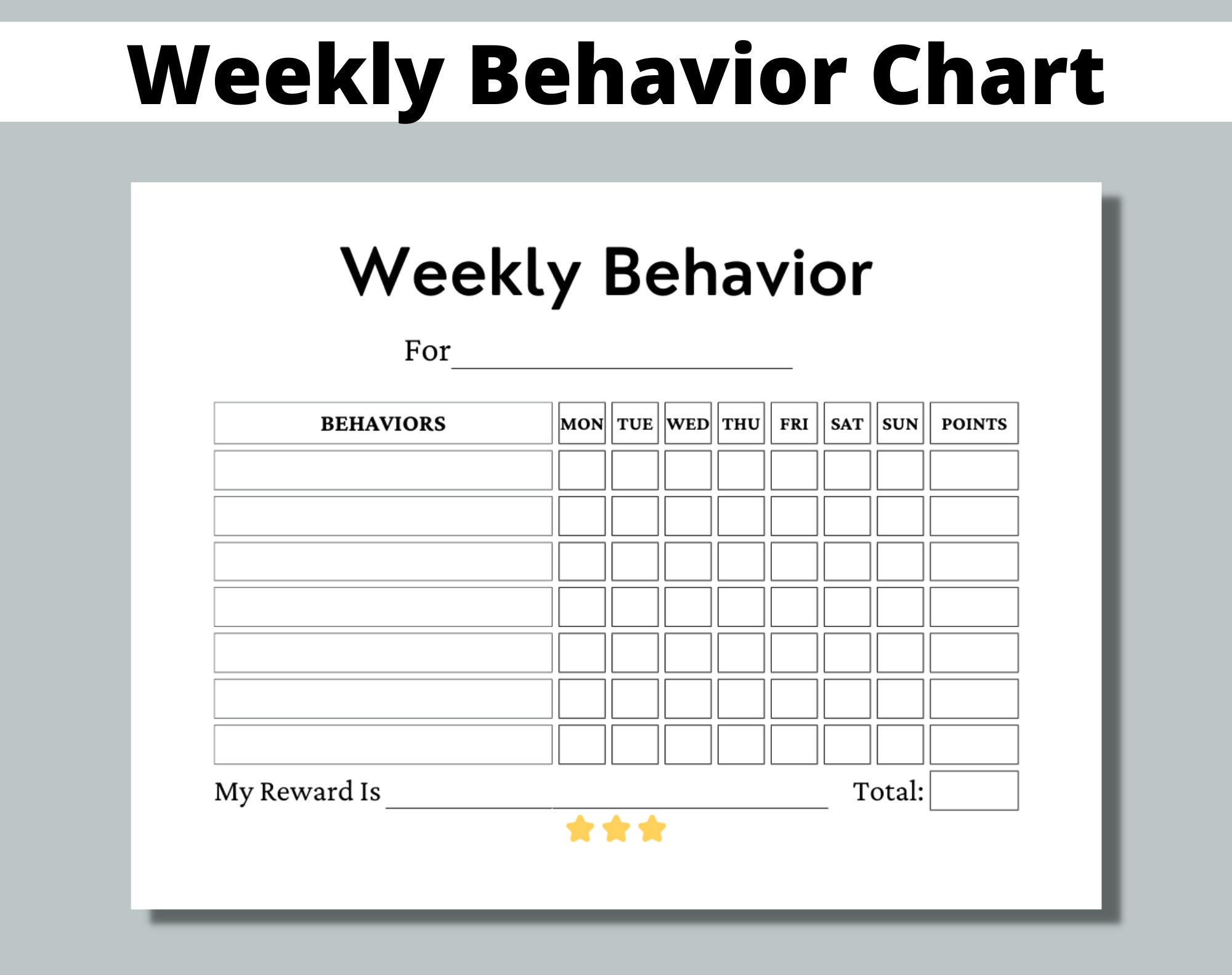 sample weekly behavior chart template