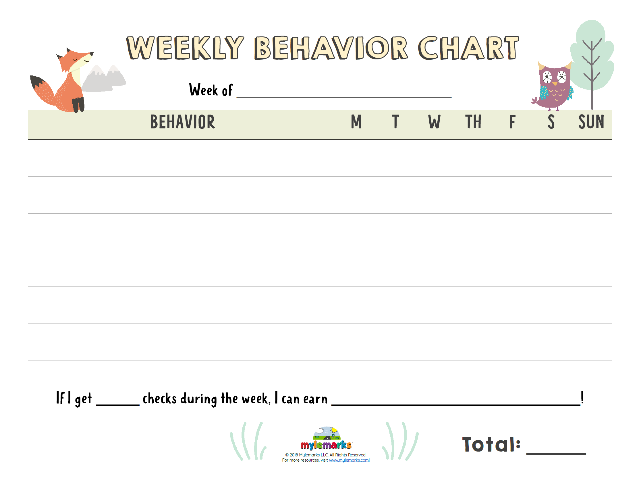 sample weekly behavior chart template