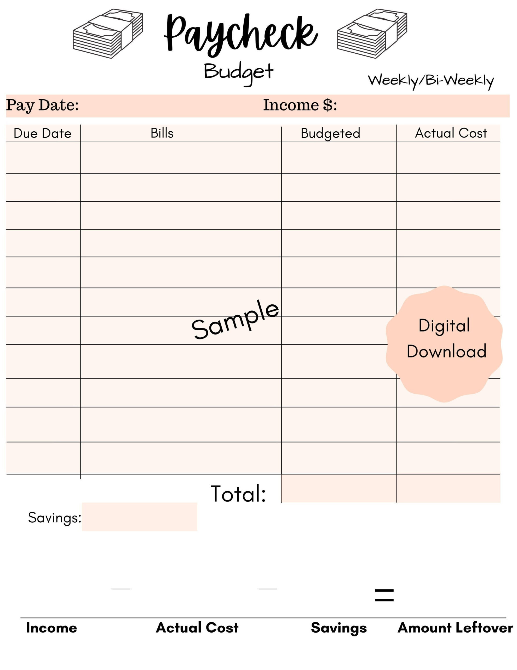 sample biweekly paycheck budget template