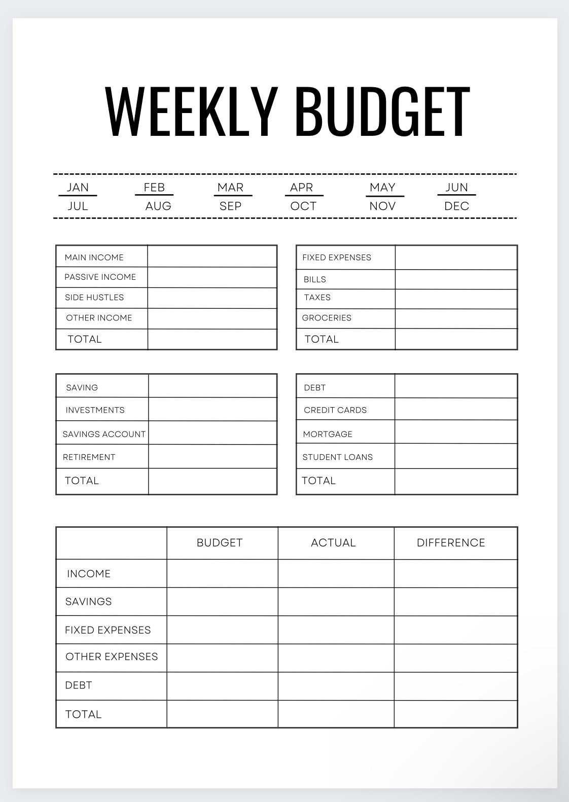 sample weekly pay budget template