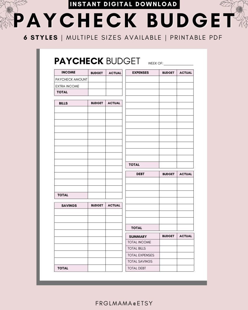 sample weekly pay budget template