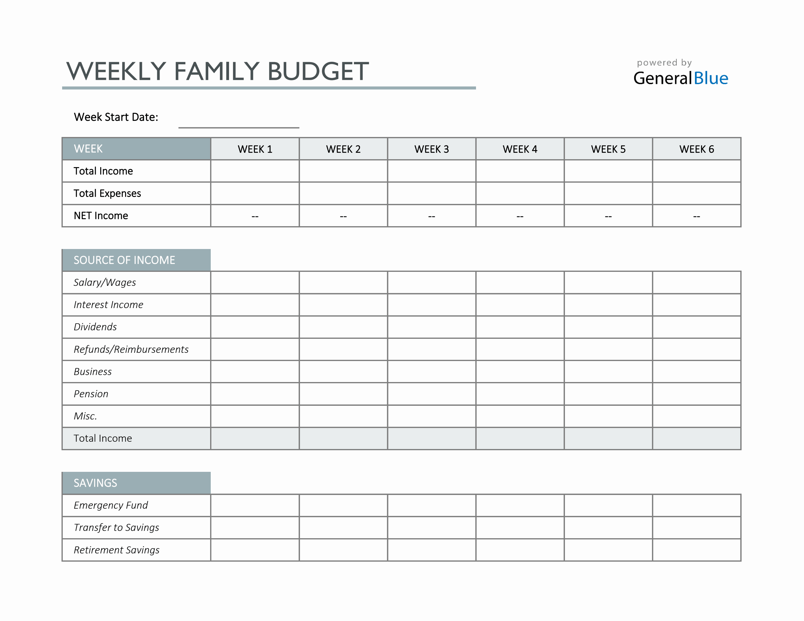 sample family budget template