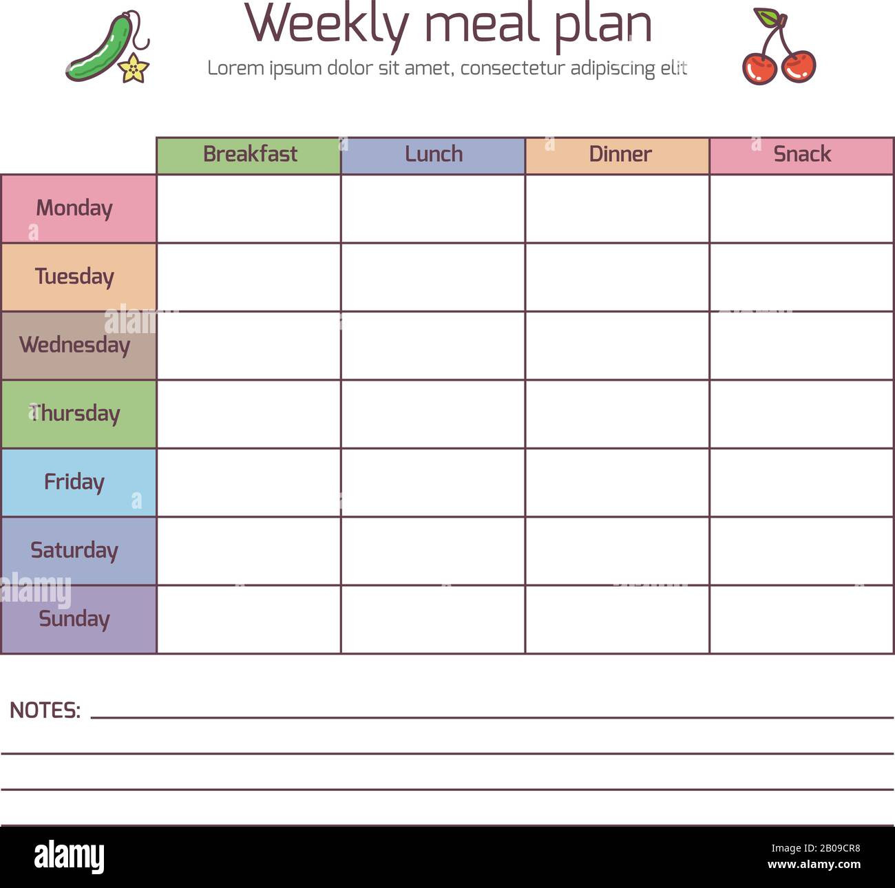 sample weekly food chart template