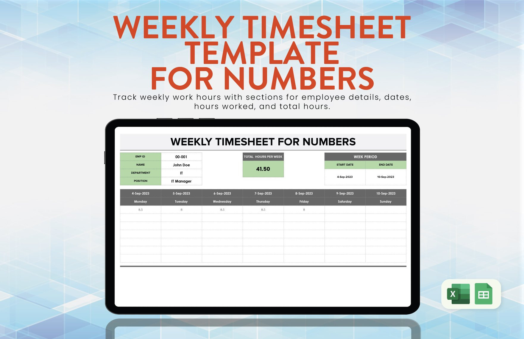 sample timesheet for numbers template