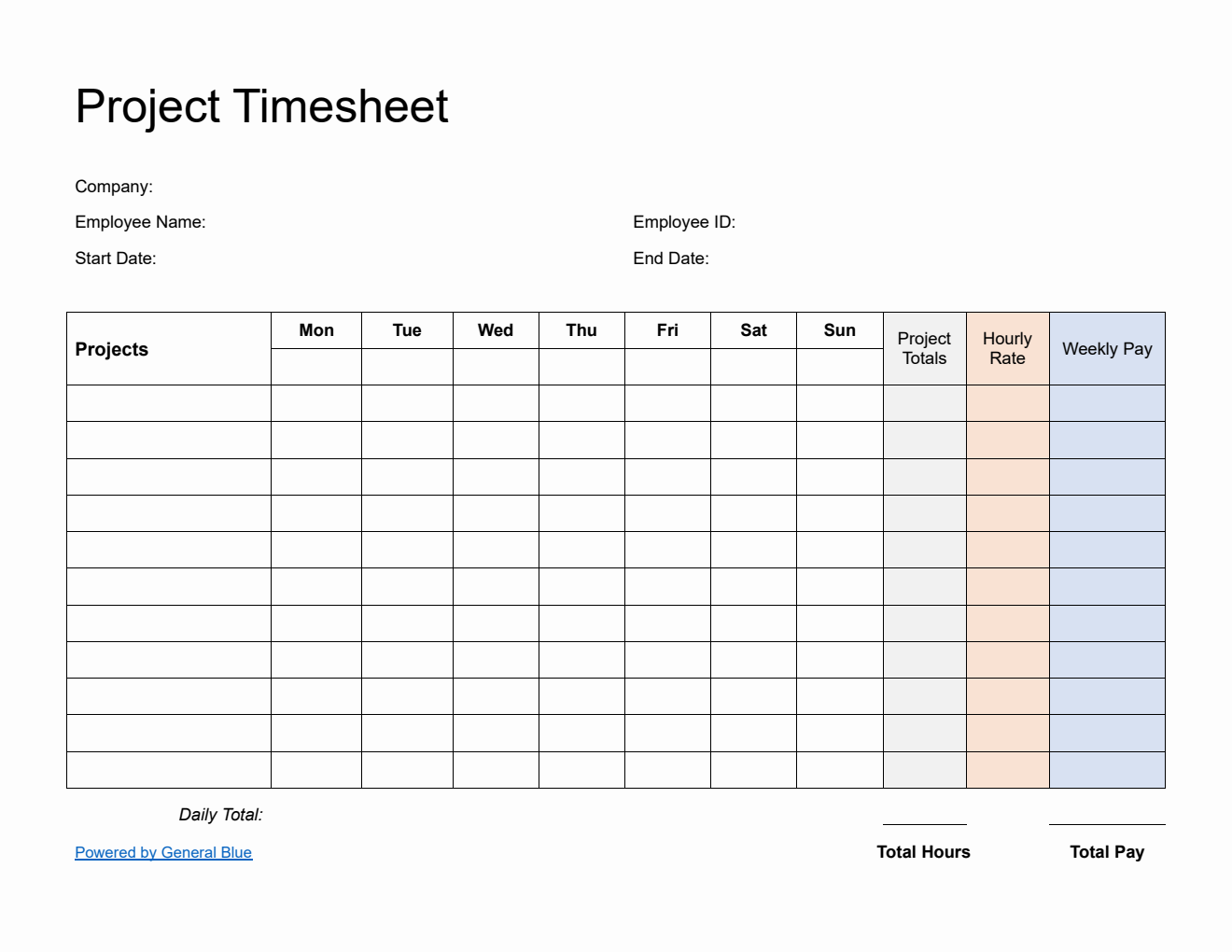 sample daily timesheet printable template