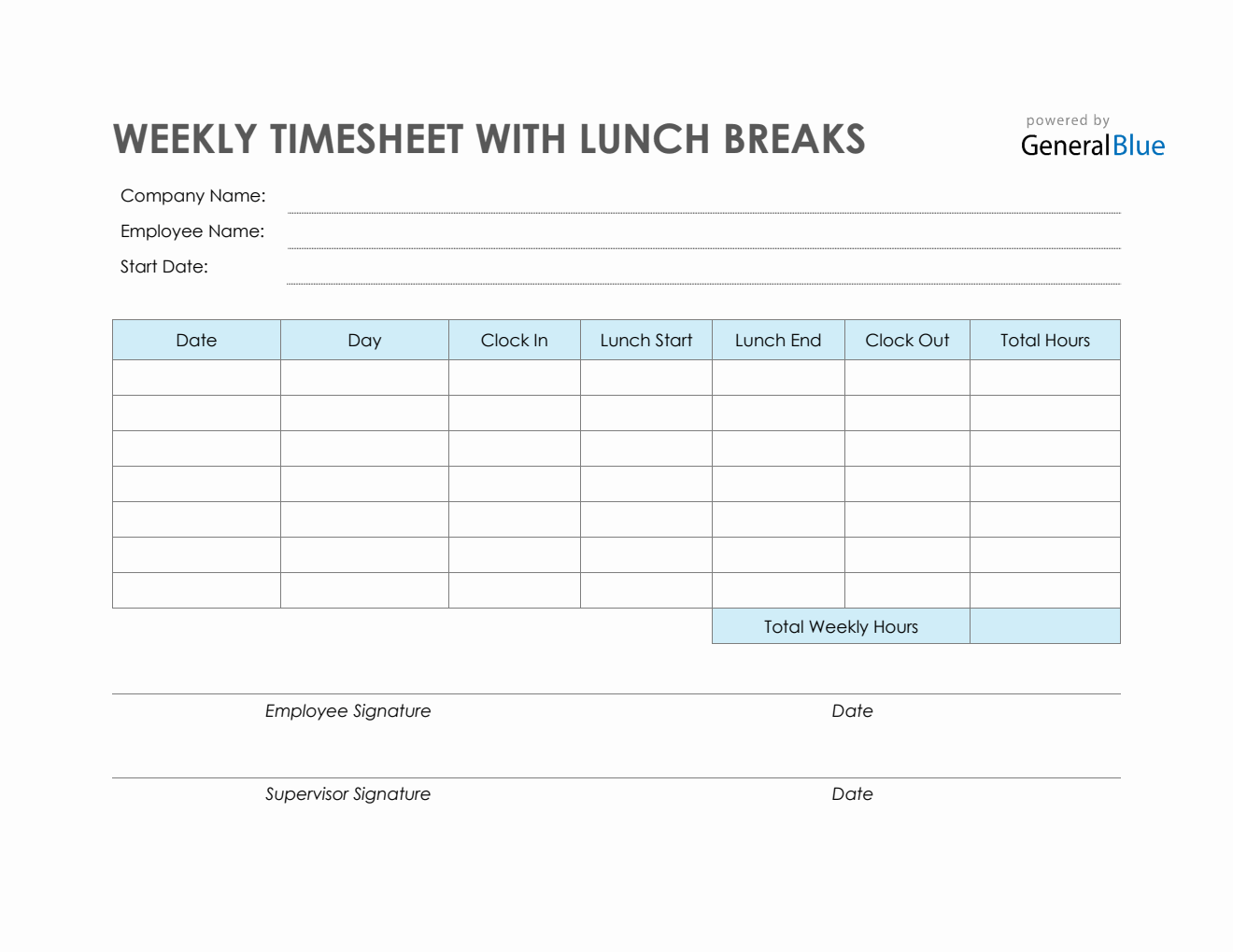 sample timesheet with lunch template