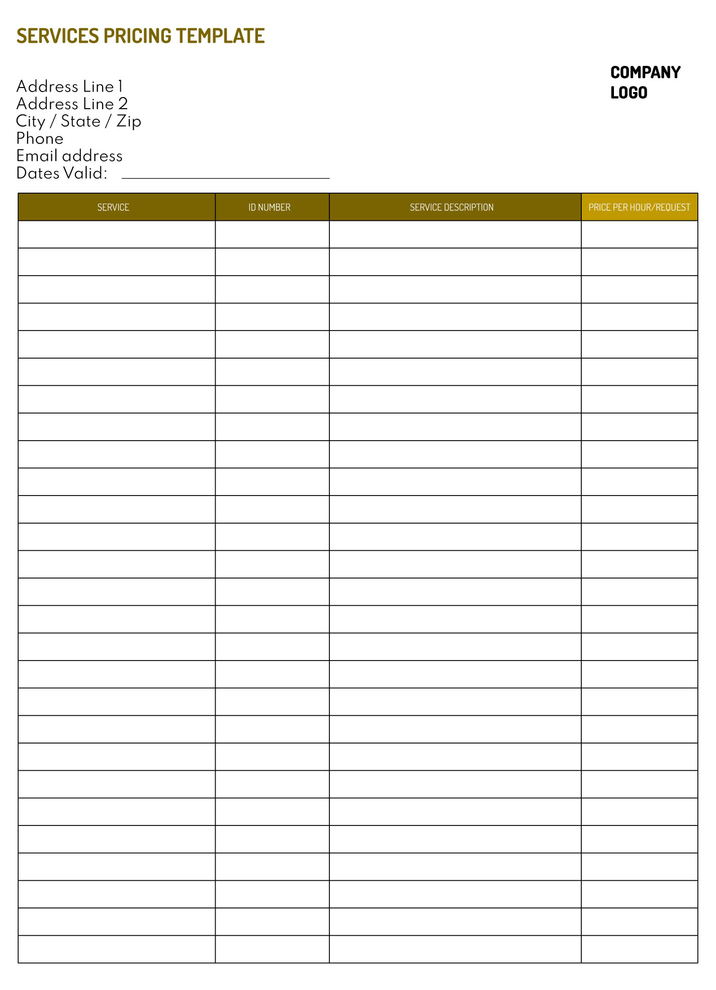 sample wholesale price list template