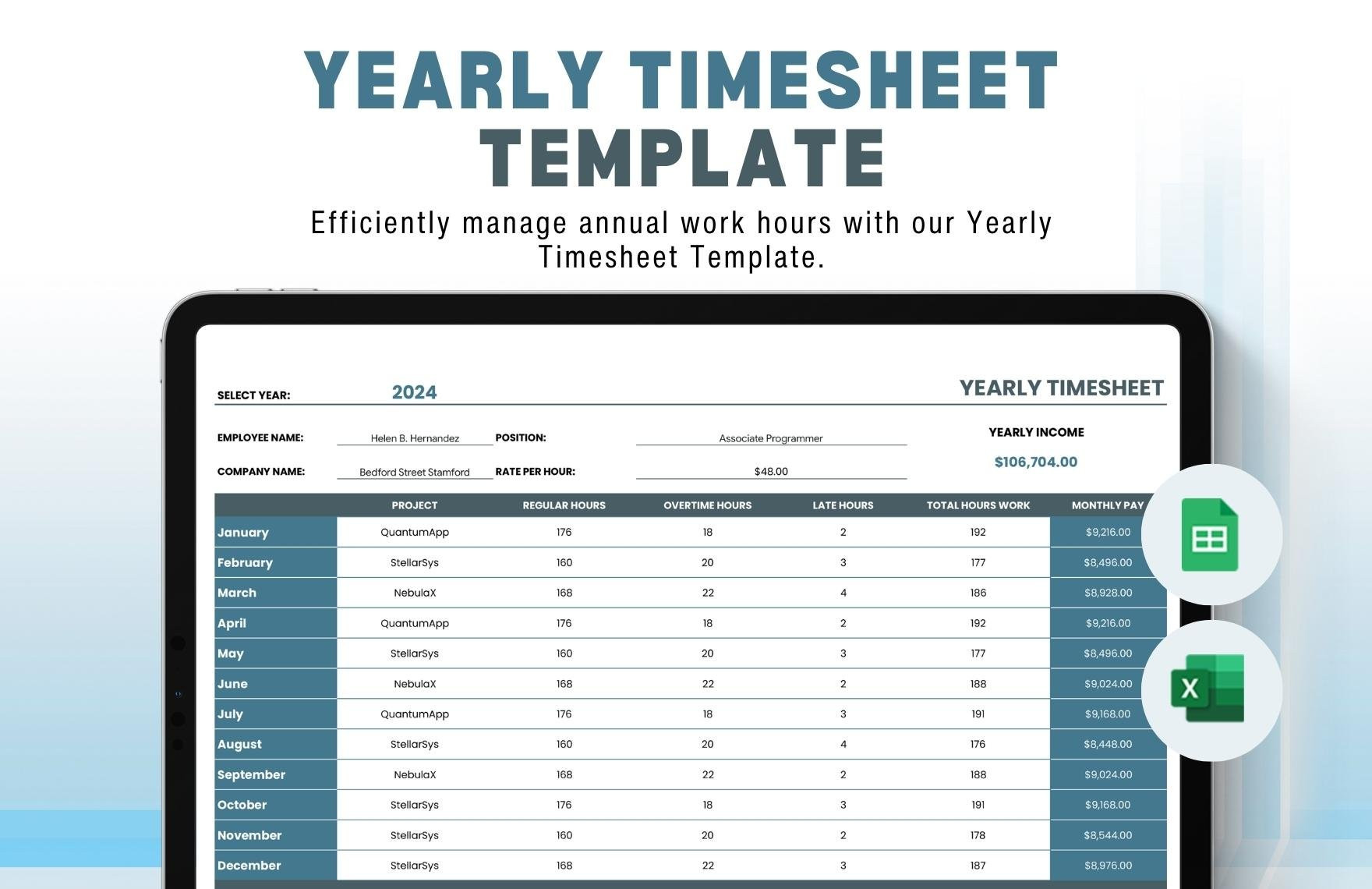 sample yearly timesheet template